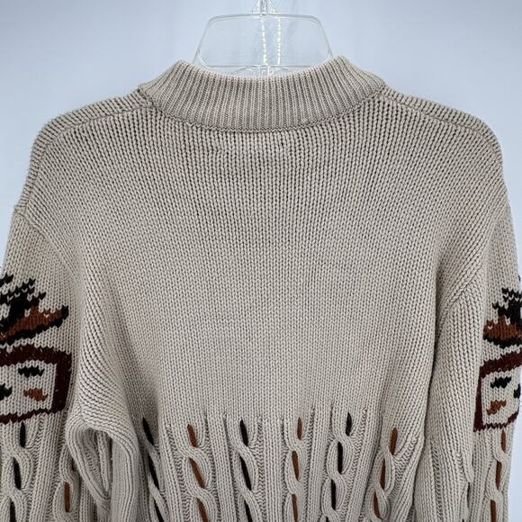 Vintage 1970s Bengal Lancer Mens XL Cable Knit Moose Head Chunky Sweater Grandpa - Picture 7 of 10